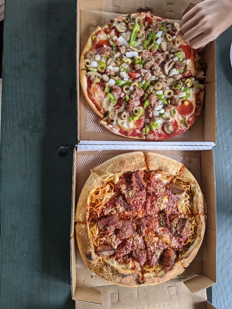 Spaghetti Pizza with Meatballs